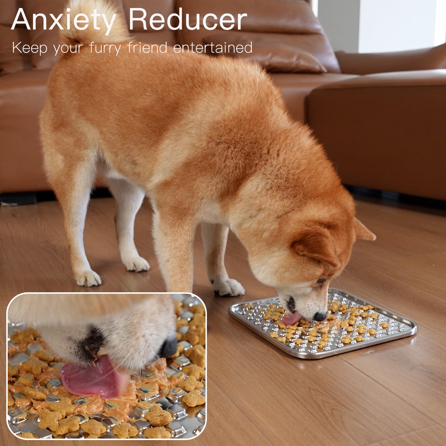 Double-Wall Stainless Steel Lick Mat for Dogs & Cats, Anxiety Relief, Large