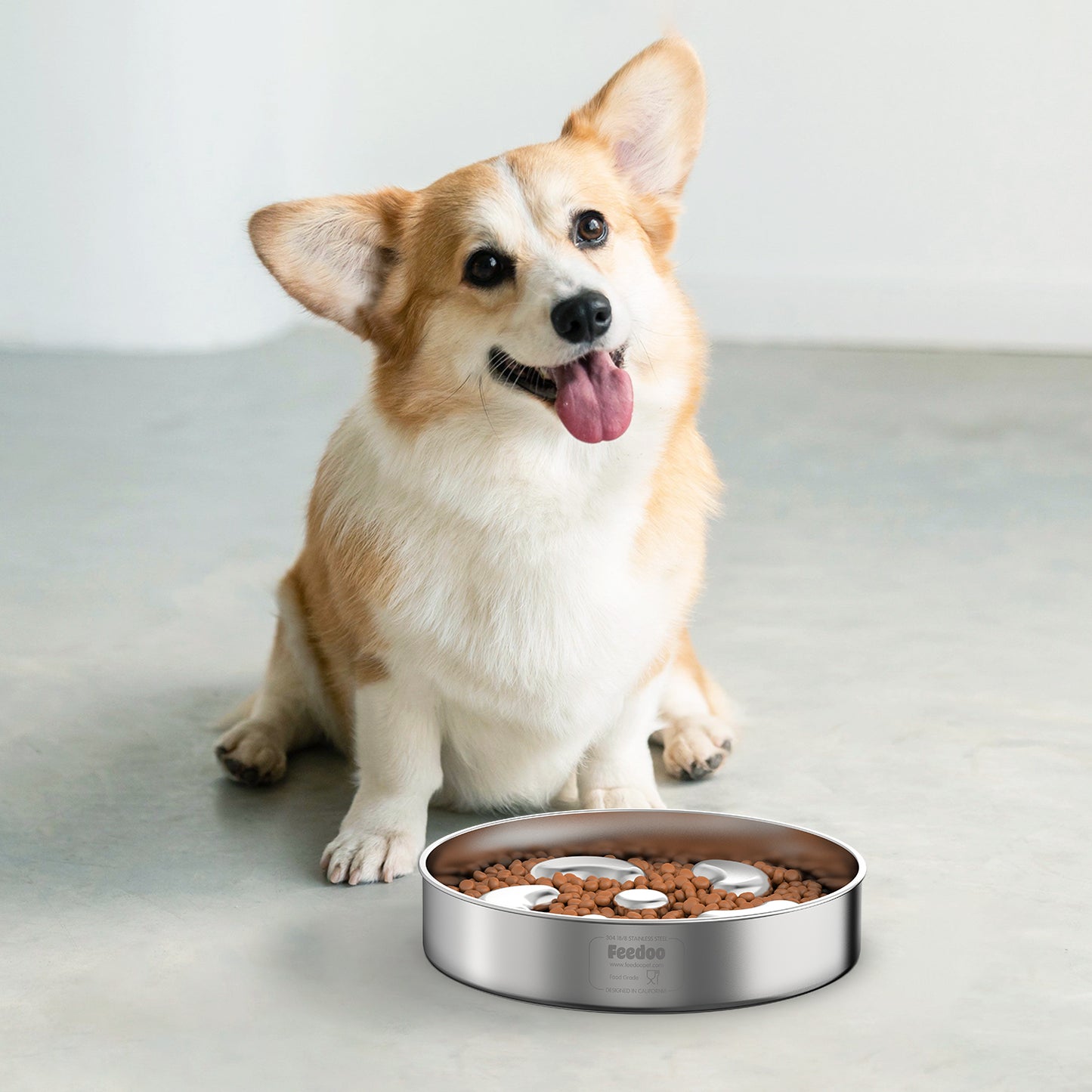 Double-Wall Non-Skid Stainless Steel Slow Feeder Dog Bowl, Medium: 2-Cup