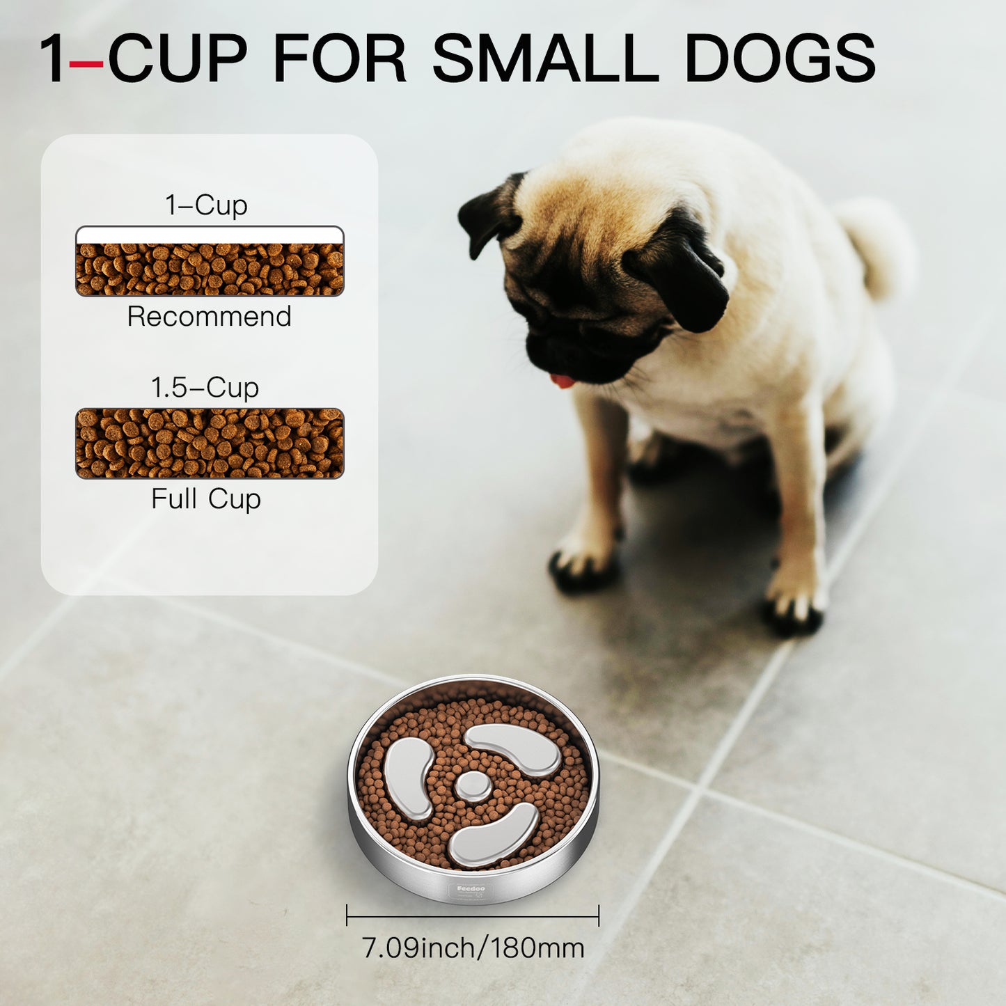 Double-Wall Non-Skid Stainless Steel Slow Feeder Dog Bowl, Small:1-Cup