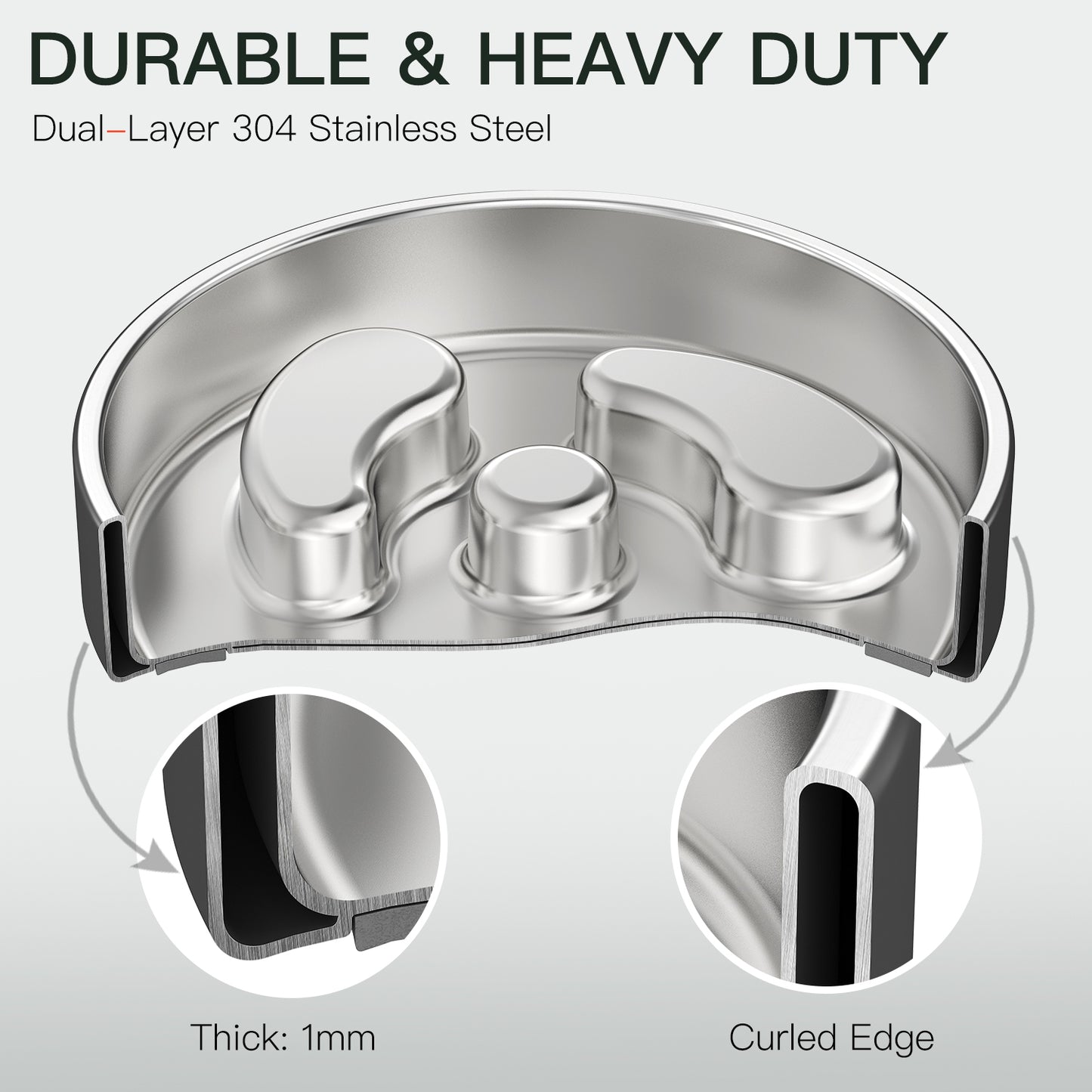 Double-Wall Non-Skid Stainless Steel Slow Feeder Dog Bowl, Small:1-Cup