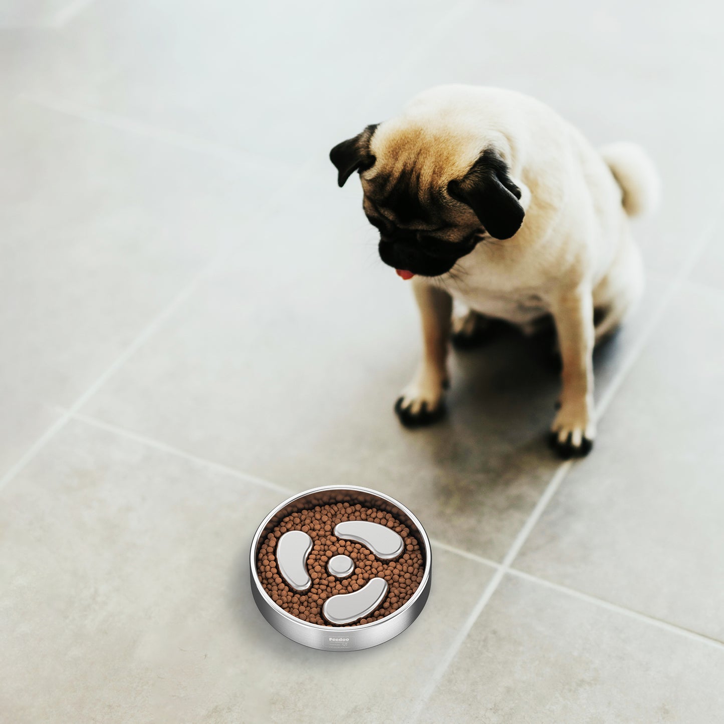 Double-Wall Non-Skid Stainless Steel Slow Feeder Dog Bowl, Small:1-Cup