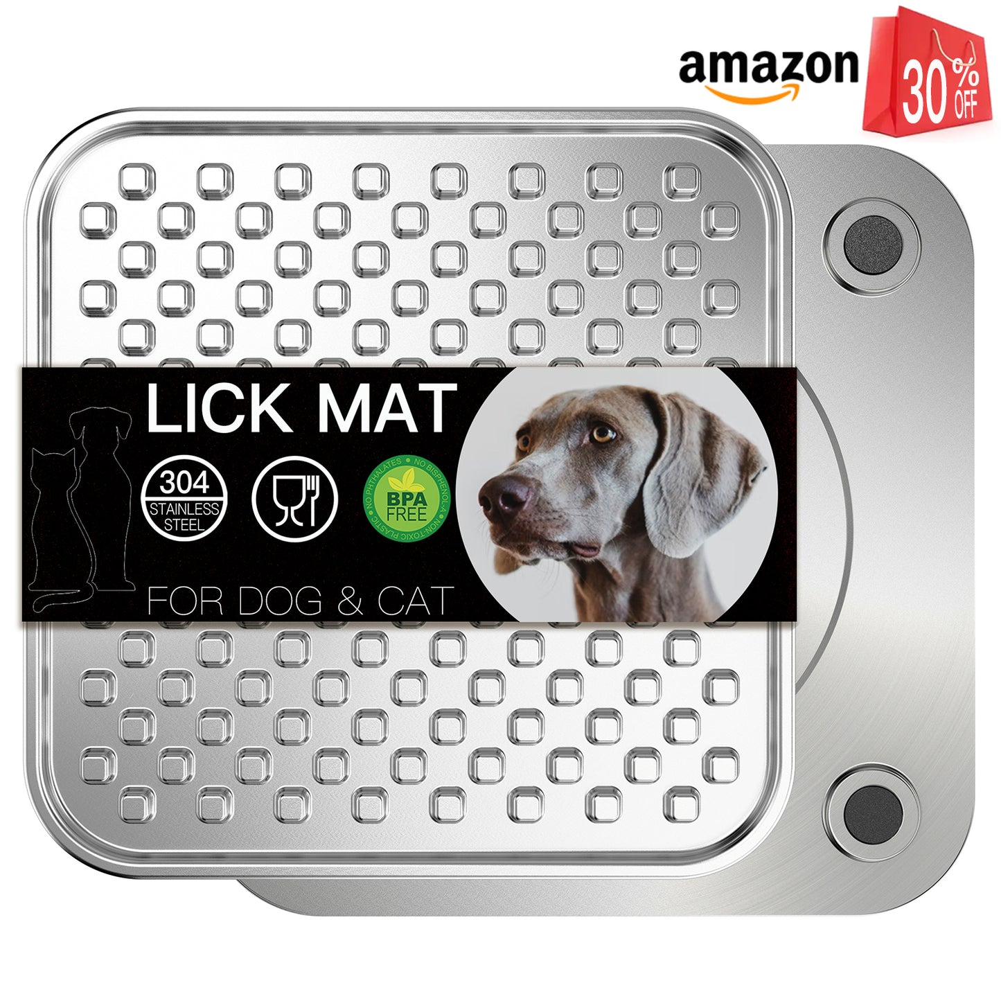 Double-Wall Stainless Steel Lick Mat for Dogs & Cats, Anxiety Relief, Large