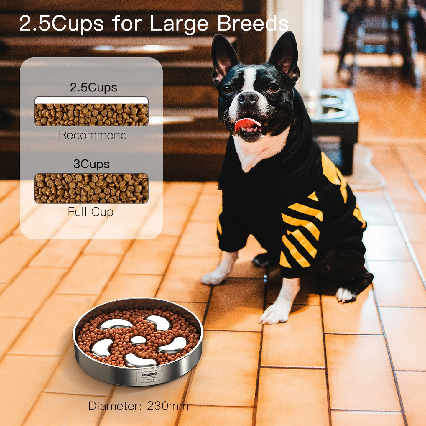 Double-Wall Non-Skid Stainless Steel Slow Feeder Dog Bowl, Large: 3-cup